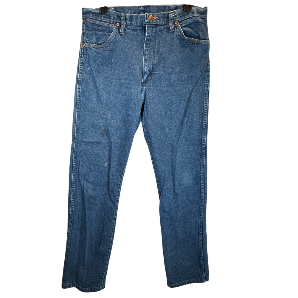 Wrangler Work Western Jeans Blue‎ Denim 34x34 Distressed Mens